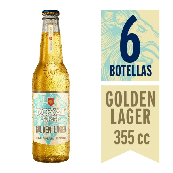CERVEZA ROYAL GUARD GOLDEN LAGER BOTELLA 355CC PACK X6