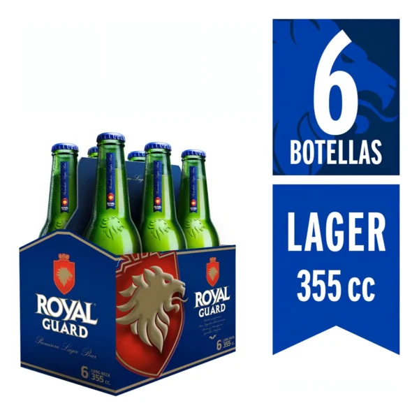 CERVEZA ROYAL GUARD PREMIUM LAGER BOTELLA 355CC PACK X6