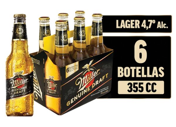 CERVEZA MILLER GENUINE DRAFT BOTELLAS 355CC PACK*6