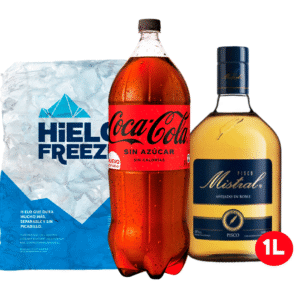 PROMO PISCO MISTRAL 1LT+BEBIDA COCA COLA 3LT+2KG HIELO