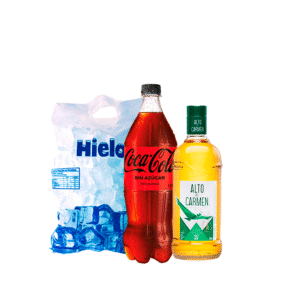 PROMO PISCO ALTO DE CARMEN 750ML+BEBIDA COCA COLA 1.5L+1KG HIELO