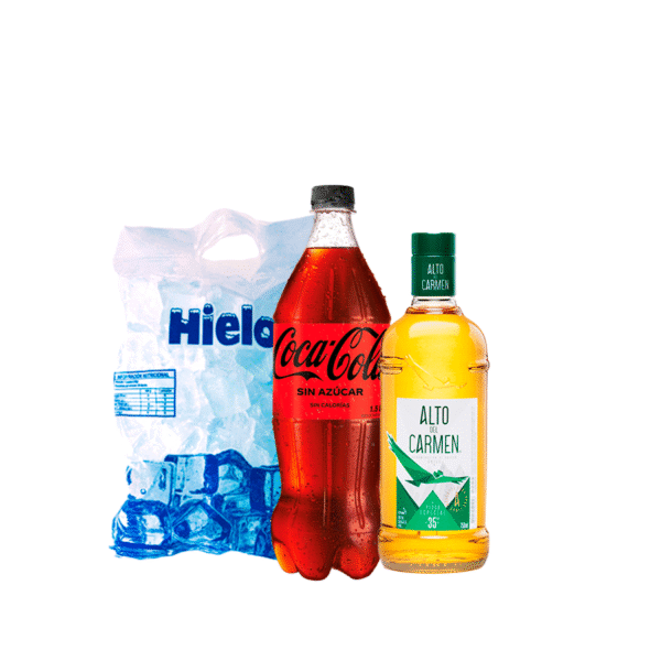 PROMO PISCO ALTO DE CARMEN 750ML+BEBIDA COCA COLA 1.5L+1KG HIELO