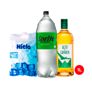 PROMOCION DE PISCO ALTO DE CARMEN 1000ML+ SPRITE 3LT+1KG HIELO
