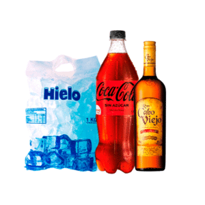 PROMO RON CABO VIEJO  750ML+ COCACOLA 1.5L VARIEDADES+1KG HIELO